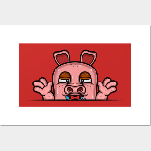 Pig Cartoon With Hungry Face Expression Posters and Art